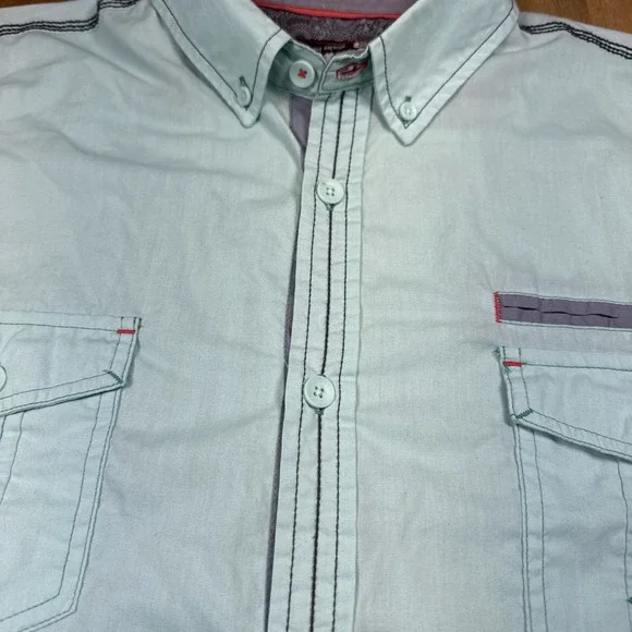 Drill Clothing Company Teal Short Sleeve Collar Button Up Shirt Sz XL Western - Picture 3 of 13